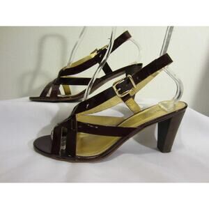 J CREW Elodie Strappy Deep Wine Patent Leather MADE ITALY Heels Sandals 39 8.5